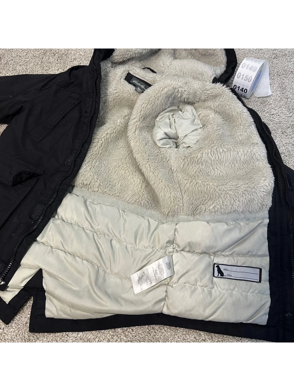 Eddie Bauer black kids coat sherpa lined hood XS